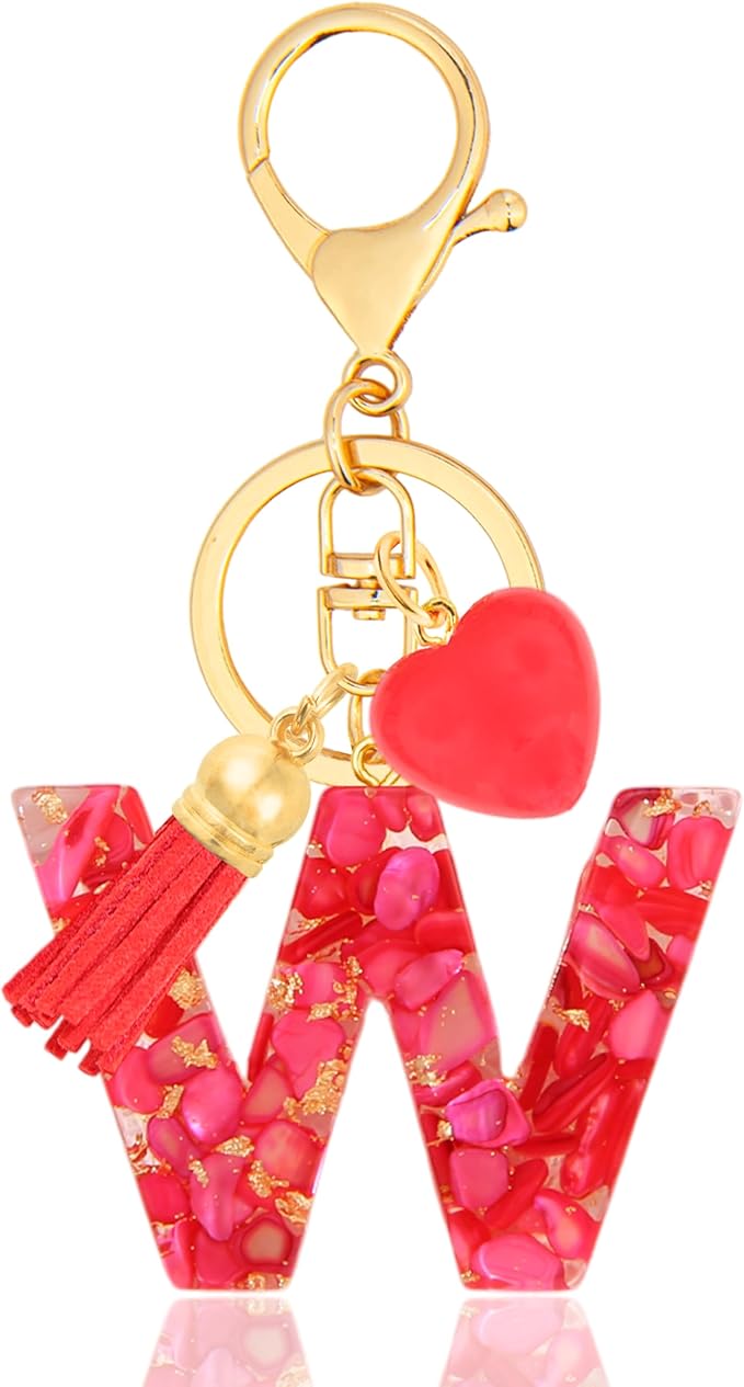 Initial Keychains for Women with Cute Heart Resin - Alphabet Letter Keychain for Bag, Backpacks, Purse or Car key