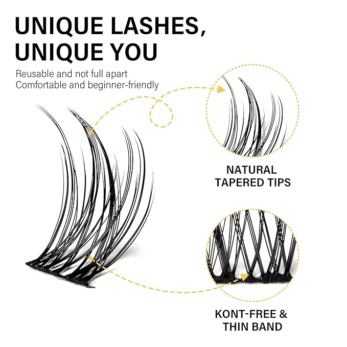 VYRILA Lash Clusters 8-16mm, False Eyelashes 132pcs, Cluster Eyelash Extensions Matte Black Soft, Diy Lash Extensions D Curl Natural Lash Clusters Faux Mink Lashes Wispy（Pure,132pcs,0.07,D,8-16MIX)