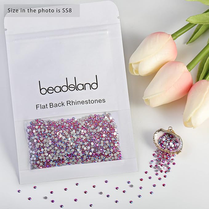 Beadsland 1440 Pieces Flat Back Crystal Rhinestones Round Gems,Light Siam AB,SS8,2.3-2.5mm