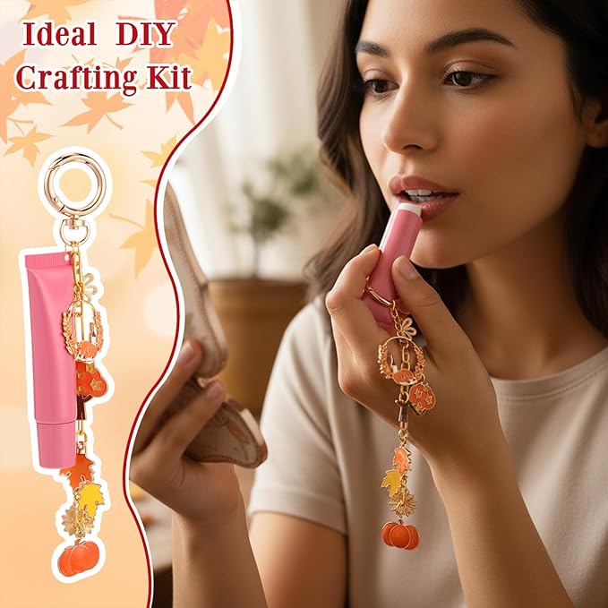 VioraWhite Lip Gloss Charm Kit Lip Gloss Keychain Making Kit Including Assorted Charms Keychain Clips Extender Chain (716 Pcs,Cute Style)