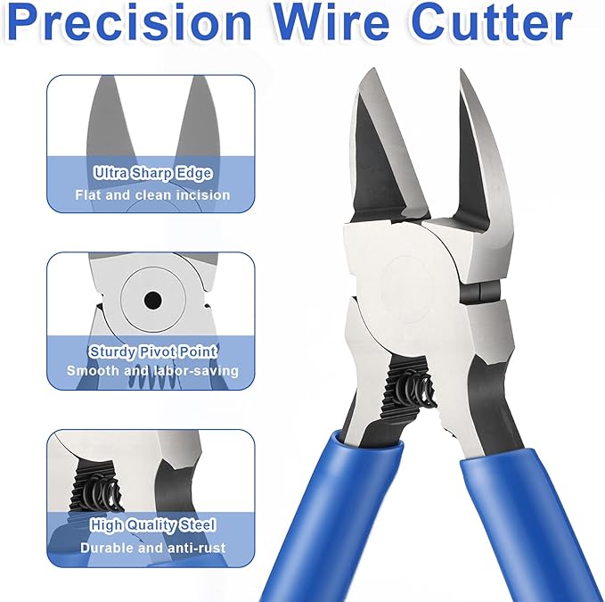 6 inch Wire Cutters Wire Flush Cutter Heavy Duty Wires Cutters with Non-Slip Handle Spring Loaded Side Cutter for Jewelry Making Crafts Electronics Zip Ties DIY Models