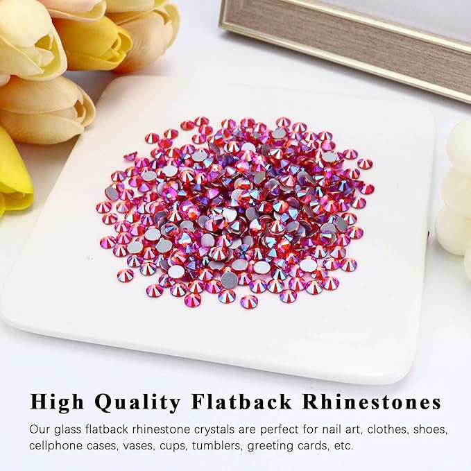 1440PCS SS16 Crystal Glass Flatback Rhinestones, Round Flat Back Crystal Gems for Nail Art and Craft Clothes, Glue Fix Diamond Stones Hyacinth/Orange Red AB (3.8-4.0mm)