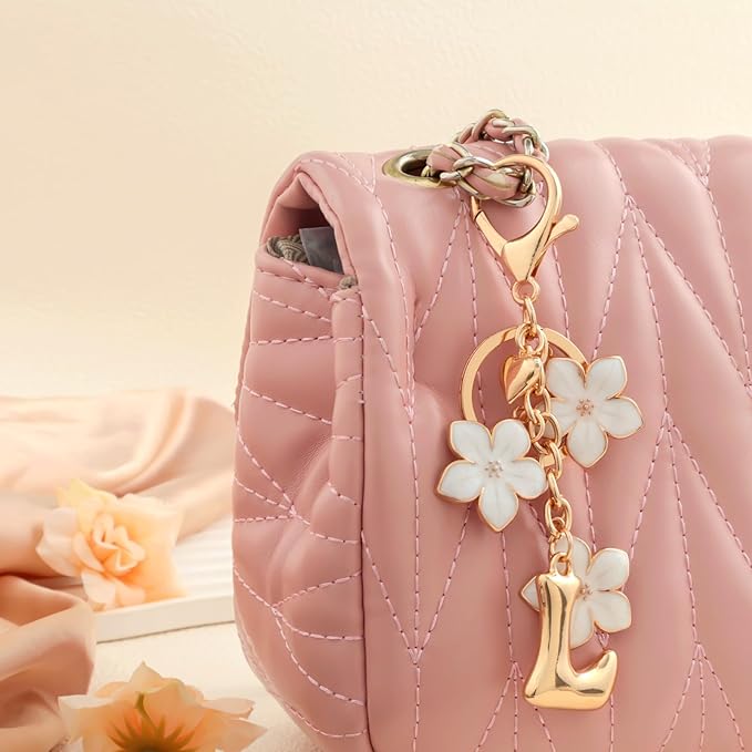 Snycler Bubble Initial Keychain Graceful Flower for bags car remote–A-Z Letter Charms for Women