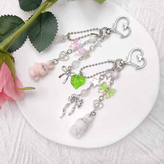 Cute Pink Keychain,Fuzzy Cat Keychain Aesthetic Y2K KeychainStylish KeychainsAccessories