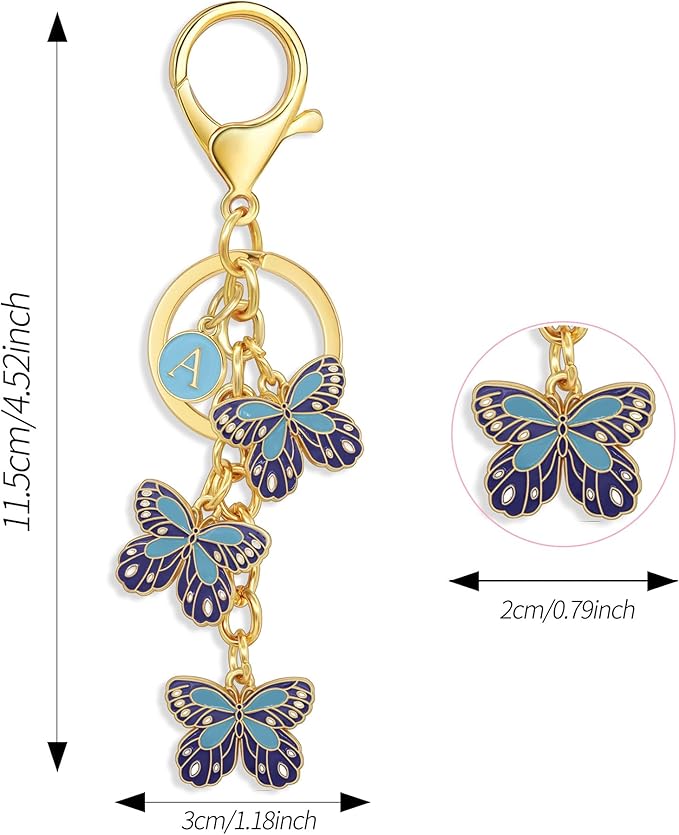 Double-sided Cute Butterfly Initial Letter keychain Butterfly Charms for key Handbag Backpack for Women