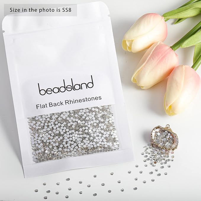 Beadsland 1440pcs Flat Back Crystal Rhinestones Round Gems for Nail Art and Craft Glue Fix, Crystal, SS8, 2.3-2.5mm