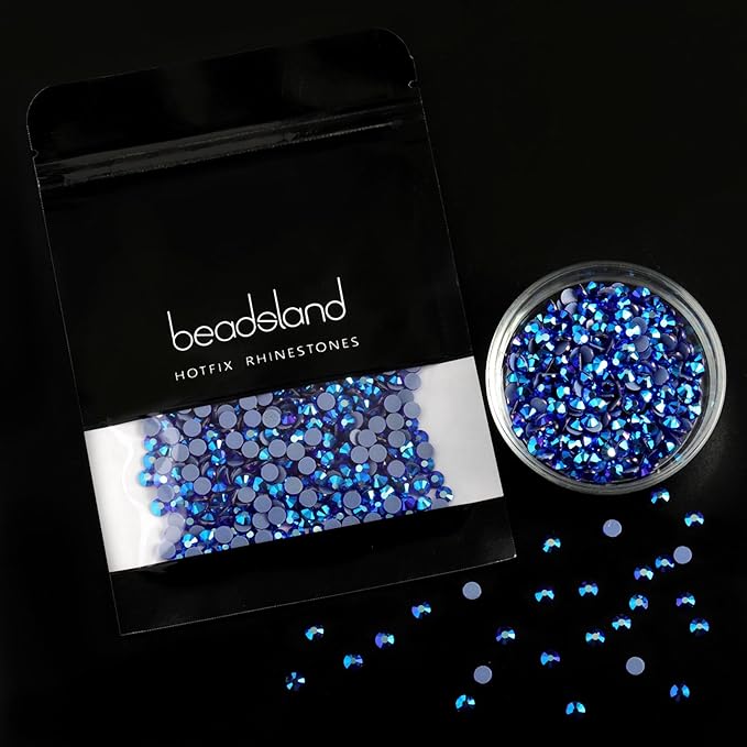 Beadsland Hotfix Rhinestones, 2880pcs Flatback Crystal Rhinestones for Crafts Clothes DIY Decoration, Sapphire AB, SS6, 1.9-2.1mm