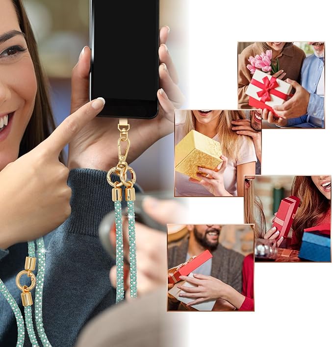 Crystal Phone Strap Crossbody and Wrist Lanyard, Anti Theft Layered & Wrist Strap Cell Phone Neck for Women