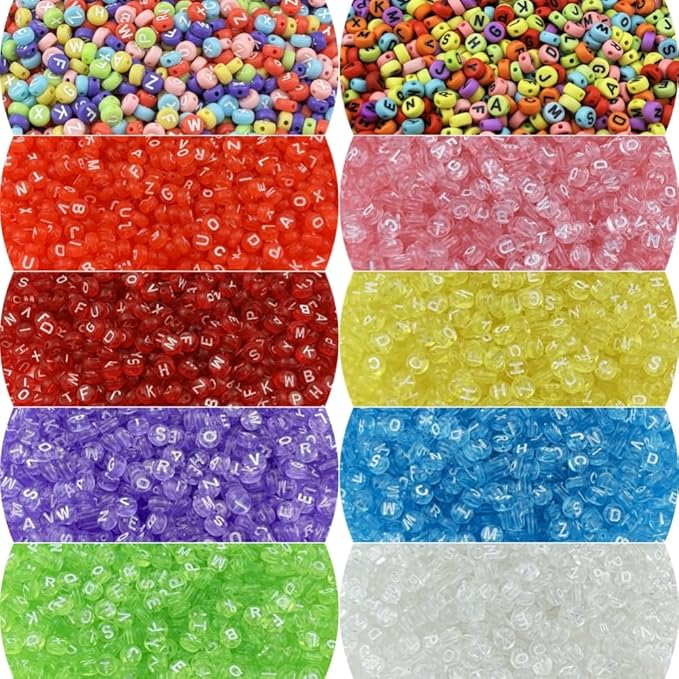 1000pcs Round Letter Beads 4x7mm Acrylic Alphabet Beads Spacer Beads for Jewelry Making Bracelets Necklace Earring Key Chains DIY Craft(F-White Letter Yellow Bead)