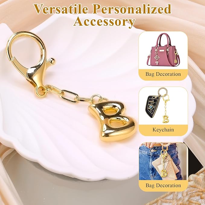 VICKHU Gold Plated Bubble Initial Letter Cute Keychain for Women Car Key Purse Decorative Keyring Handbag Charms Fashion