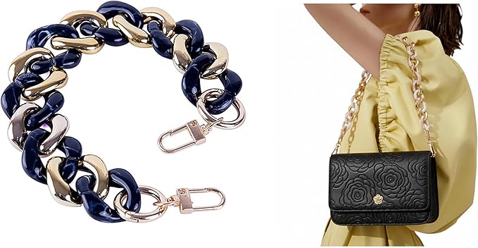 Acrylic Resin Chain Purse Strap 11.8IN Chunky Purse Transparent Chainn DIY Acrylic Bag Chain (Black White)