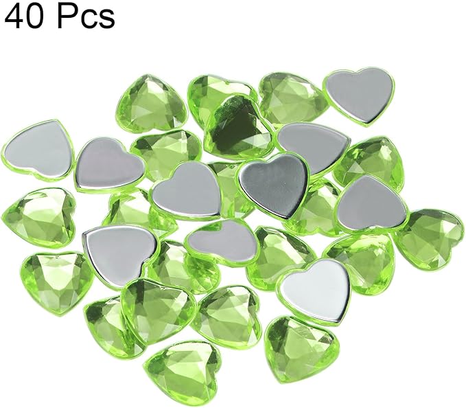 MECCANIXITY 40 Pcs Acrylic Heart Rhinestone 20mm Flat Back Plastic Gems Jewelry Stickers for Craft Bead Face Painting Costume Jewelry Making Light Green