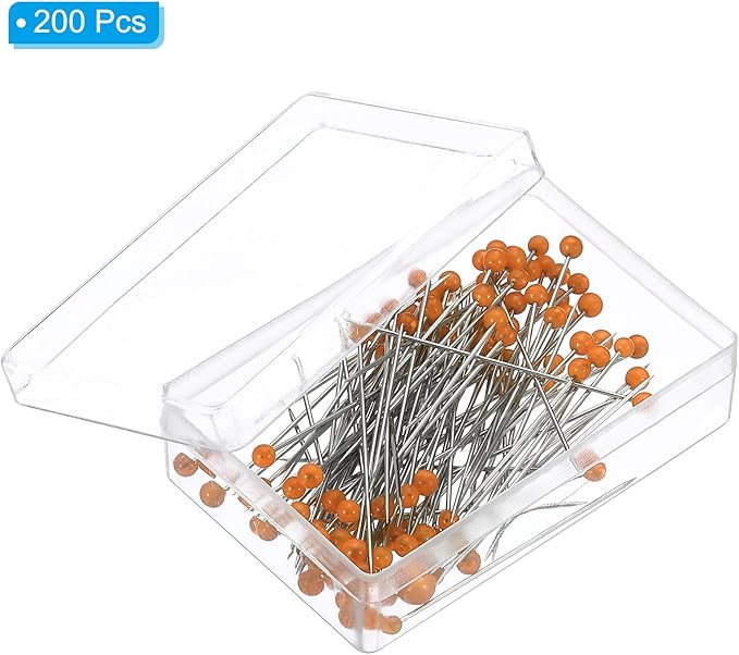PATIKIL Sewing Pins, 200 Pcs 1 Inch Pearlized Ball Head Pins Straight Pin for Fabric, Decorative, Cloth Making, DIY, Orange