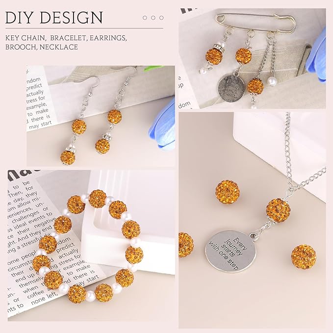 200 Pcs Golden Rhinestone Beads for Jewelry Making, Sparkle Crystal Clay Christmas for Bracelet Baseball Necklace Earring Crafting and DIY, Shiny Round Shamballa Disco Ball Beads Bulk
