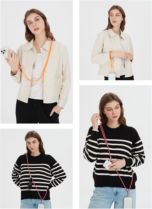 project-cb Cell Phone Lanyard 1,Phone Tether Tab 2,Crossbody Strap,Lanyards for Around the Neck,Adjustable Strap 80-160cm (White-Black-S)