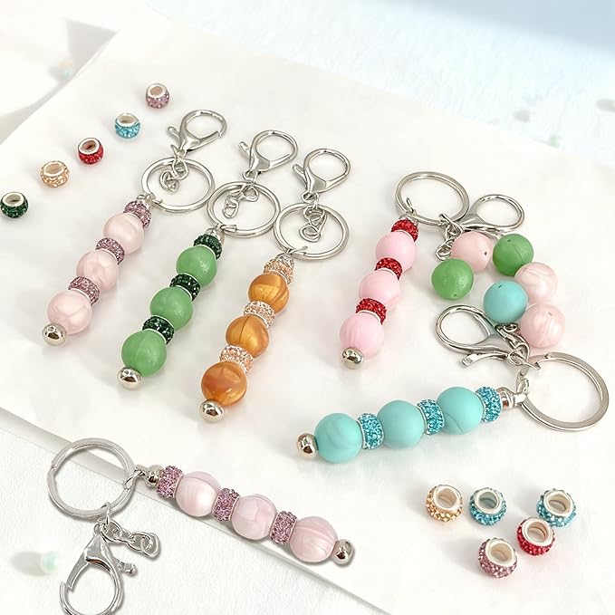 84Pcs Beadable Keychain Set, DIY Making Kit with Metal Key Rings, Silicone Beads and Spacer Beads for Crafts and Personalized Gifts