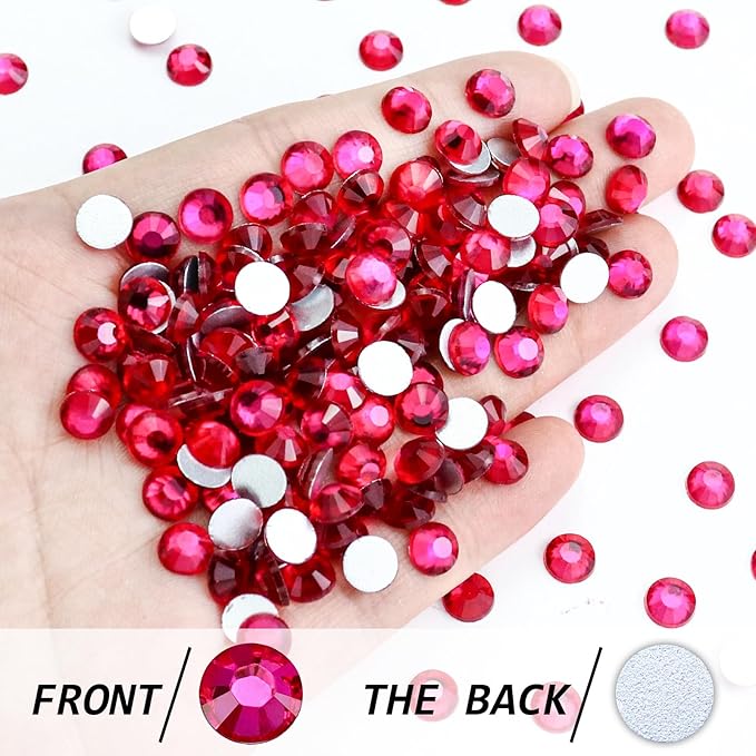 288PCS SS30 Crystal Glass Flatback Rhinestones, Round Flat Back Crystal Gems for Nail Art and Craft Clothes, Glue Fix Diamond Stones Hot Pink (6.4-6.6mm)