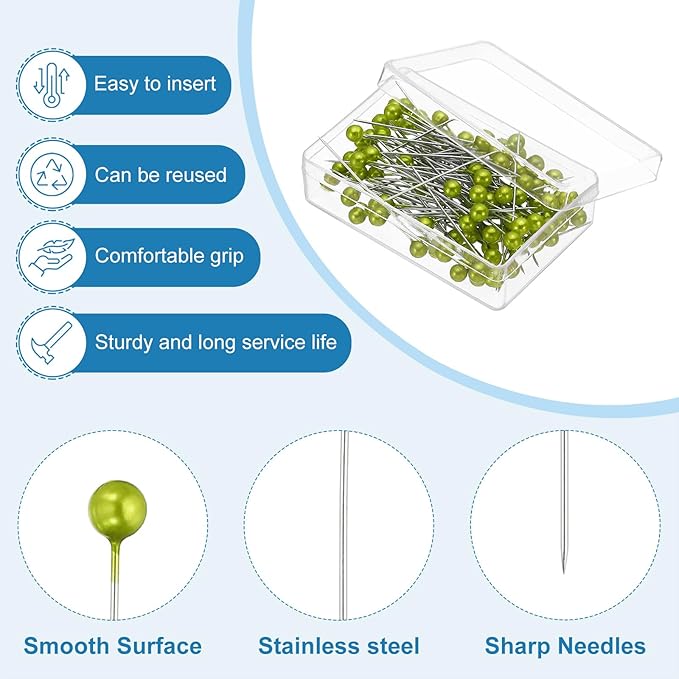 PATIKIL Sewing Pins, 600 Pcs 1.5 Inch Straight Pin with Plastic Pearlized Ball Head for Fabric, Decorative, Jewelry DIY, Craft and Sewing Project, Light Green