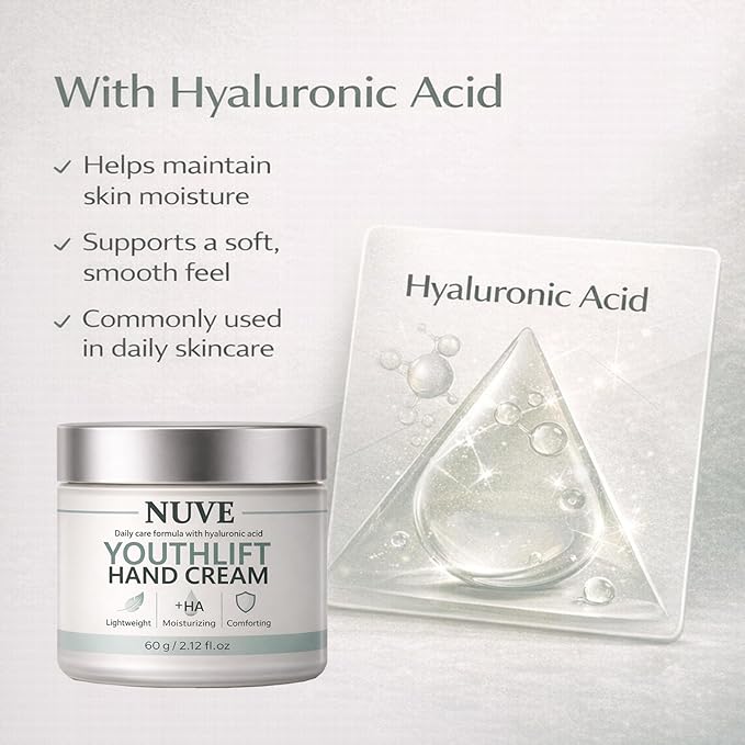 Nuve Youthlift Hand Cream – Hydrating & Nourishing Hand Moisturizer with Hyaluronic Acid, Vitamin C & Retinol – Fast Absorbing, Non-Greasy – Supports Smooth-Looking Texture & Tone – 1 Tube (1)