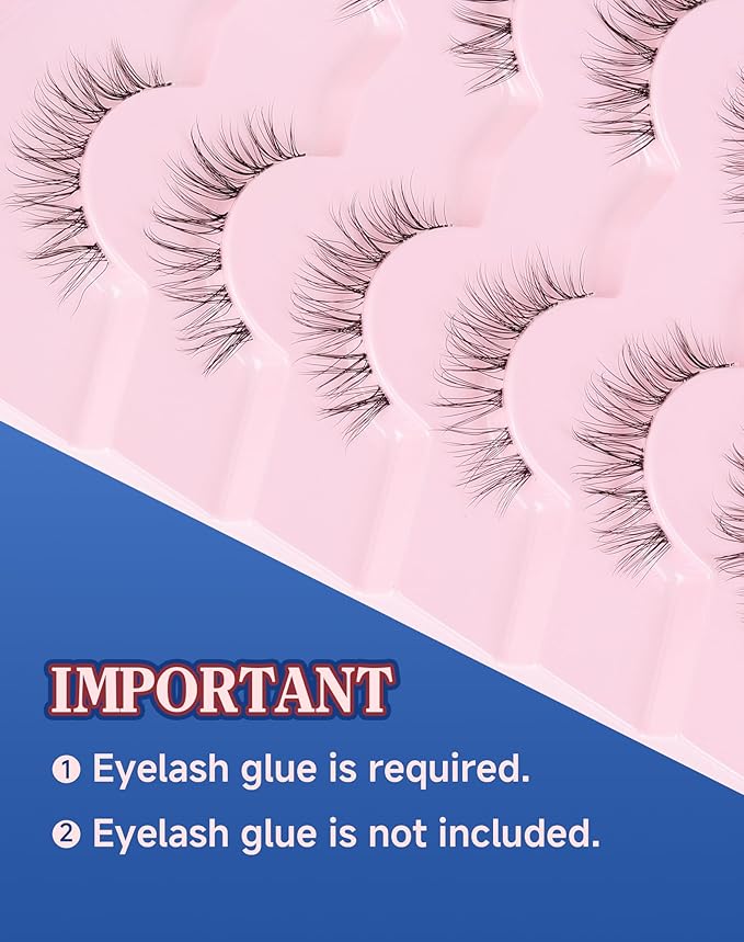 ENFOO Lashes Natural CLear Band Wispy False Eyelashes Natural Look Flared Strip Eyelash False Eye Lash Soft 7 Pairs Everyday SF-02