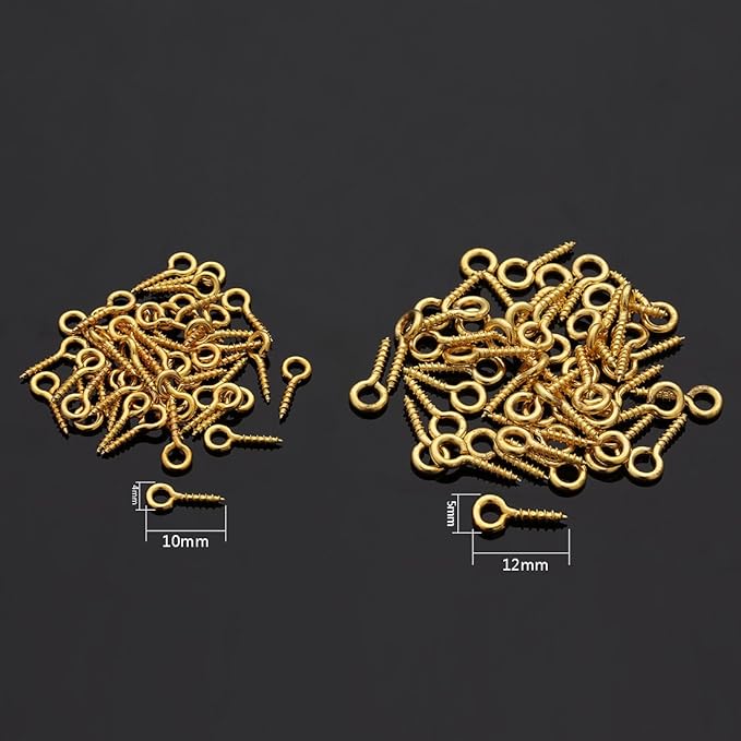 Metal Screw Eye Pins Hooks 4X10mm Heavy Duty Screw Eye Pins for DIY Jewelry Making Mixed Colors Plated Eye Bolt Arts & Crafts Project 200 Pcs/lot