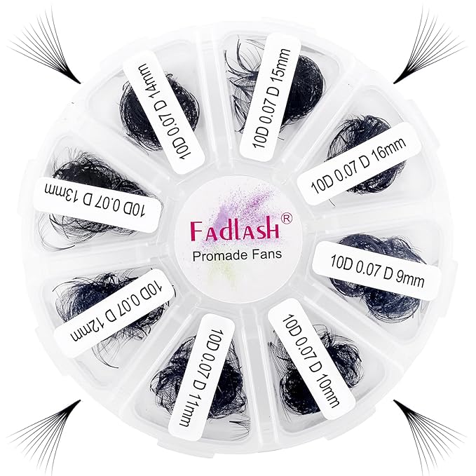 FADLASH Premade Fans Eyelash Extensions 1000pcs Premade Lash Fans Volume Lash Extensions D Curl Eyelash Extension Premade Fans Pre Made Fans (10D-07D-9-16mm)