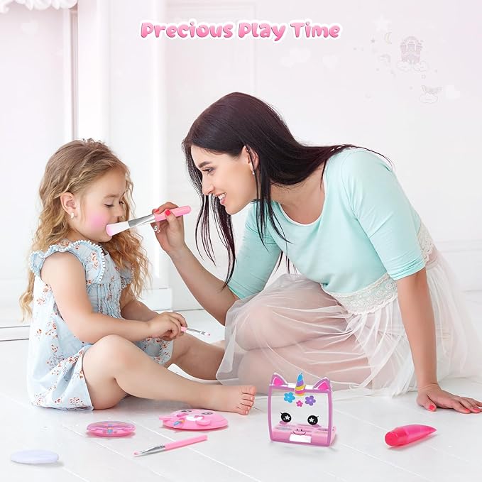 PERRYHOME Cute Kids Makeup Set Unicorn Washable Makeup Kit for Girls 3-12 with Mini Coin Purse - Real Cosmetic Non-Toxic Toddler Makeup Kit-Unicorn Toys for Girl - Birthday Unicorn Gift（White）