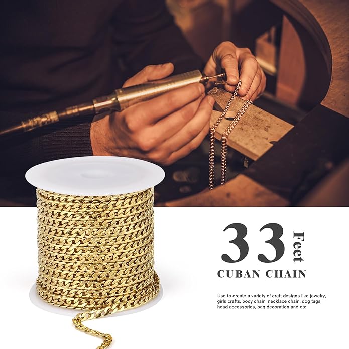 16.5 Ft Stainless Steel Curb Chains, 5mm 6mm 7mm 9mm Cuban Chain Roll Bulk for Jewelry Making