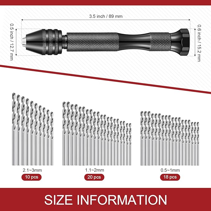 59 Pieces Hand Drill Bits Set Include 49 Pcs Metal Pin Vise Hand Drill Micro Mini Twist and 10 Pcs Tungsten Carbide PCB Rotary Tools for Resin Polymer Wood Craft DIY Jewelry Making Carving
