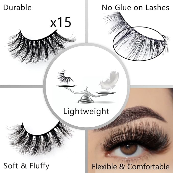 Wholesale Lashes, 3D Faux Mink Eyelash Bulk, 18mm Handmade Reusable Eye Lash, 5 Styles Dramatic Fluffy False Lash with Glitter Portable Packing (5 styles-10 pairs)