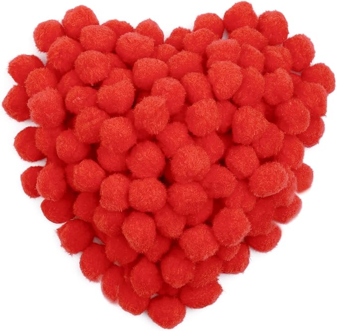 MORFEN 150 Pieces Pom Poms, 1 Inch Red Pom Poms for Crafts, Fuzzy Pompom Puff Balls, Small Pom Pom Balls for Crafts Projects, DIY Arts, Home Decorations Craft Supplies