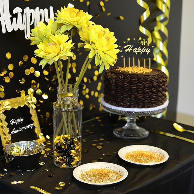 HappyFiller Fall Christmas Decoration Fake Ice Rocks Acrylic Nuggets Gems Stones for Wedding Centerpieces Vase Fillers,Graduation Table Scatters Party Decor,Home Accents,Gold Black,14 OZ