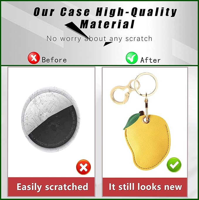 Leather Keychain Holder Case Compatible with AirTag,Cute Protective Apple Air Tag Cover with Keychain Ring,Anti-Scratch Finder GPS Tracker Case for Wallet Keys,Bag,Pets(Mango)