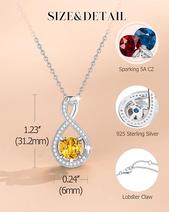 FANCIME Birthstone Necklaces for Women Fine Jewelry Sterling Silver Infinity Pendant Anniversary Birthday Gifts for Her Women Wife Mom Lady Daughter, Chain 16"+2" Extend