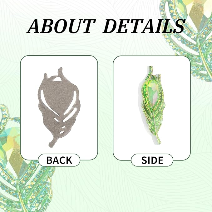 50 Pcs 38mm Feather Resin Accessories Flatback Rhinestone,for Tumblers, Bottles, Clothing DIY Accessories Craft Decoration (Green)