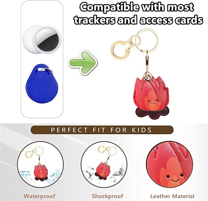 Leather Keychain Holder Case Compatible with AirTag,Cute Protective Cover with Keyring,Anti-Scratch Finder GPS Tracker Case for Wallet Keys,Bag,Pets(Bonfire Red)