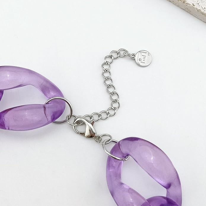 Firstmeet Chunky Acrylic Necklace Smooth Chain Link Cool Statement Choker Cuban Style Jewelry Gift for Women