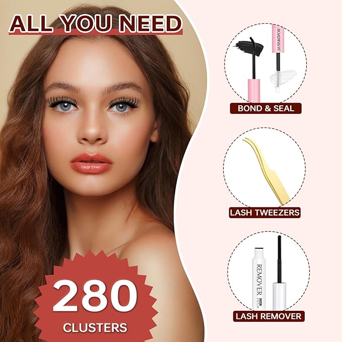 JOLIETIFY Lash Extension Kit DIY, Faux Mink 8-16mm 30D 40D Individual Lashes Kit with Waterproof Bond and Seal, Lash Tweezers for Self Use, Soft & Fluffy, Easy to Apply for Beginners