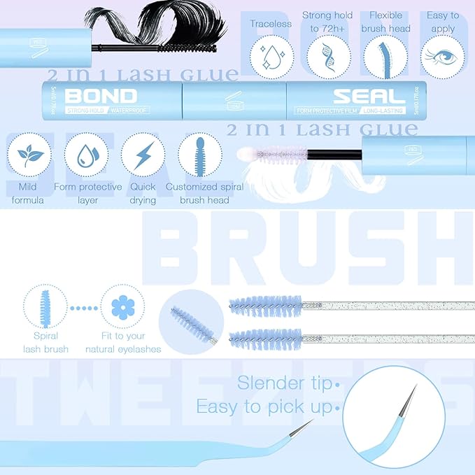 Natural Lash Clusters Kit Invisible Band Eyelash Clusters DIY Lash Extension Kit Wispy Eyelash Extension Kit Clear Band Cluster Lashes with Lash Glue, Brush and Tweezers by ZANLUFLY(8-16mm)
