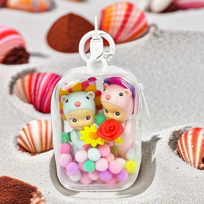 Clear Figure Display Bag with Keychain, Portable Small Doll Storage Bag Hanging Blind Box Organizer Zipper Closure, Dustproof Collectibles Display Case for Showing Off Blind Boxes, Mini Figures