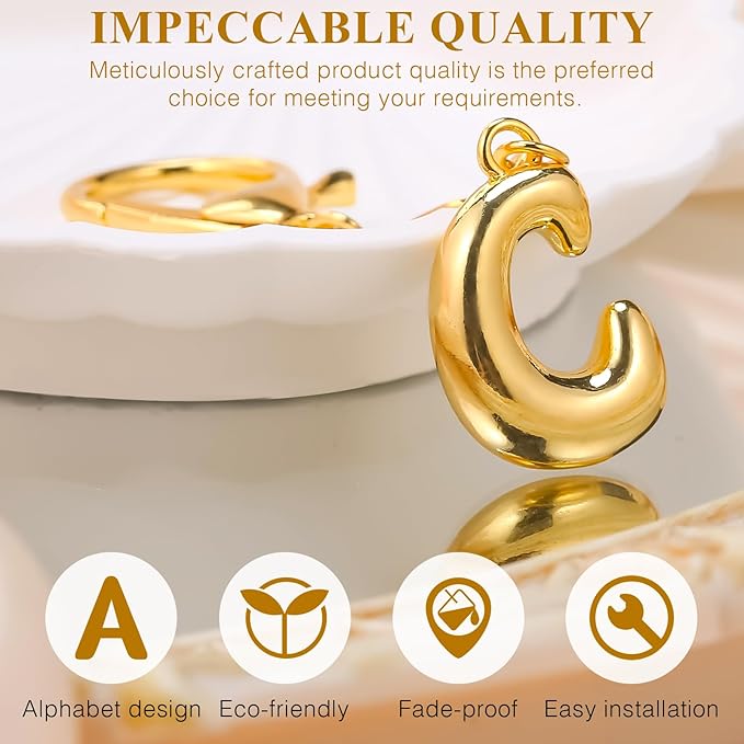 VICKHU Gold Plated Bubble Initial Letter Cute Keychain for Women Car Key Purse Decorative Keyring Handbag Charms Fashion