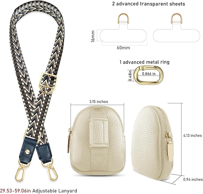 UKON Adjustable Phone Lanyard Crossbody Strap With Wallet Clip-and-Go Strap with Zippered Pouch Widened Phone String for iPhone Hands-Free for Travelling Concerts