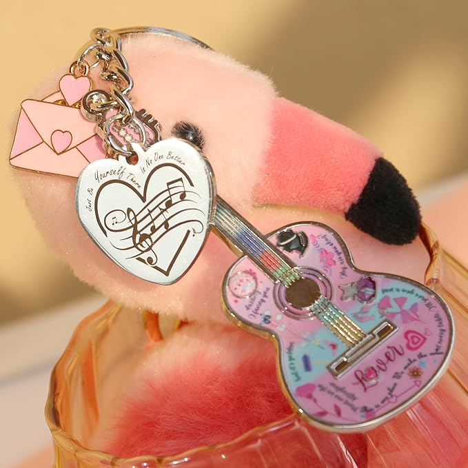 Birthday Gifts with Taylor Quotes Merch Pink Music Keychains Gift For Singer Fans Guitar Christmas Daughter Mom Women