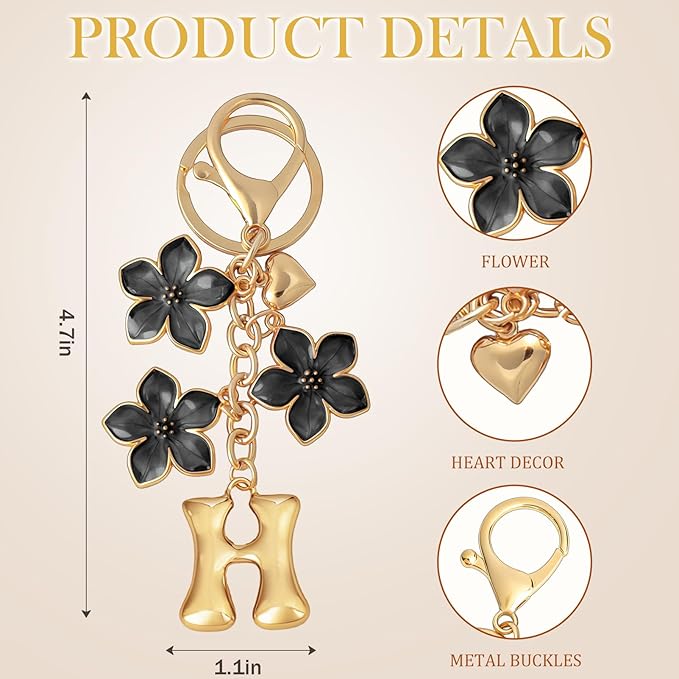 Snycler Bubble Initial Keychain Graceful Flower for bags car remote–A-Z Letter Charms for Women