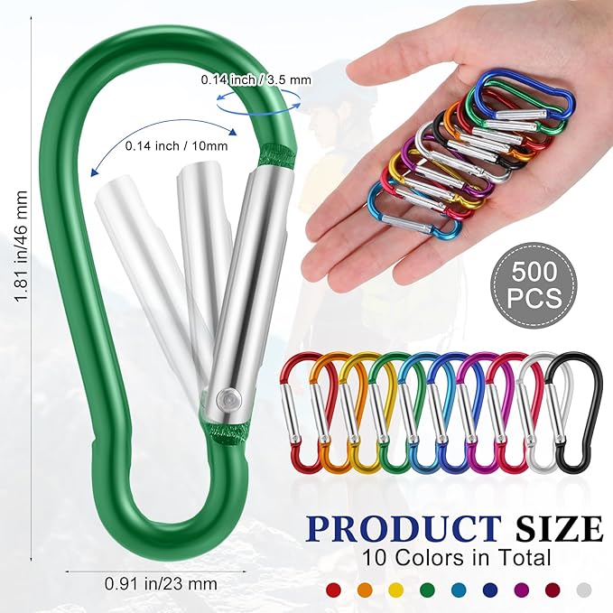500 Pcs 2" Spring Snap Hooks Bulk Small Aluminum Alloy Clip Keychain Spring Snap Hook for Hanging Camping Hiking Traveling Fishing Outdoor