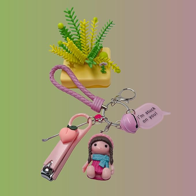 Cute Keychain with Nail Clipper Ear Pick for Women Girls Cute Key Chain Wristlet Cartoon Keychain Lanyard