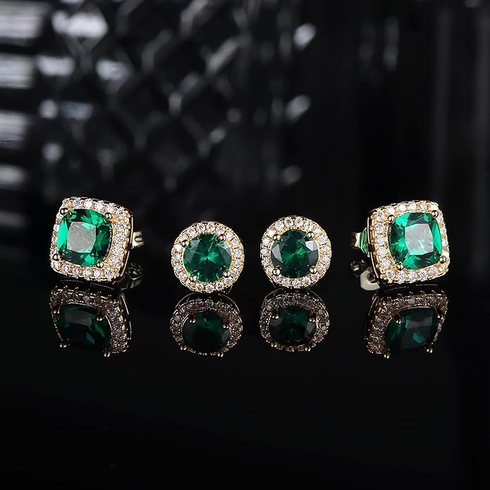 Hayoso 18K Gold Plated Halo Stud Earrings 925 Sterling Silver Cubic Zirconia Stud Earrings Round Square Diamonique Stud Earrings Set for Women Men