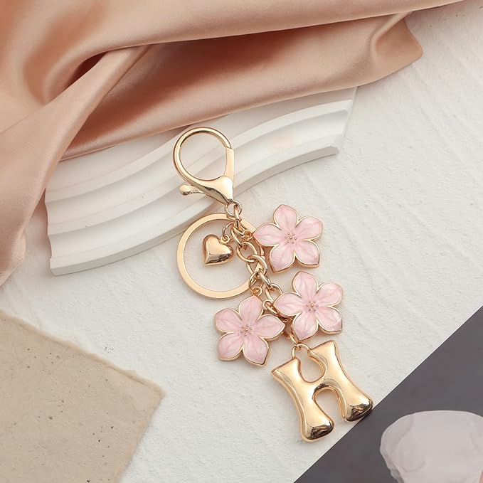 Snycler Bubble Initial Keychain Graceful Flower for bags car remote–A-Z Letter Charms for Women