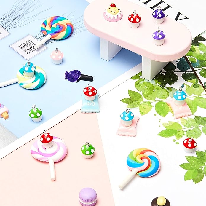Jetec 50 Pieces Resin Charm Pendant Jewelry Finding Charm DIY Decor Making Resin for Women Bracelet Necklace Earrings Keychain Craft