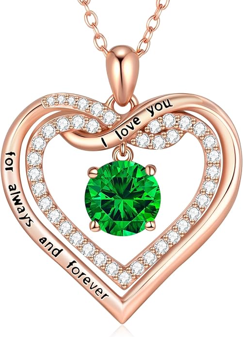 G&GEMSJEW Infinity Heart Birthstone Necklaces for Women, 925 Sterling Silver Jewelry, Pendant Heart Necklaces Birthday Anniversary Christmas Gift for Women Wife Mom Girlfriend Lady